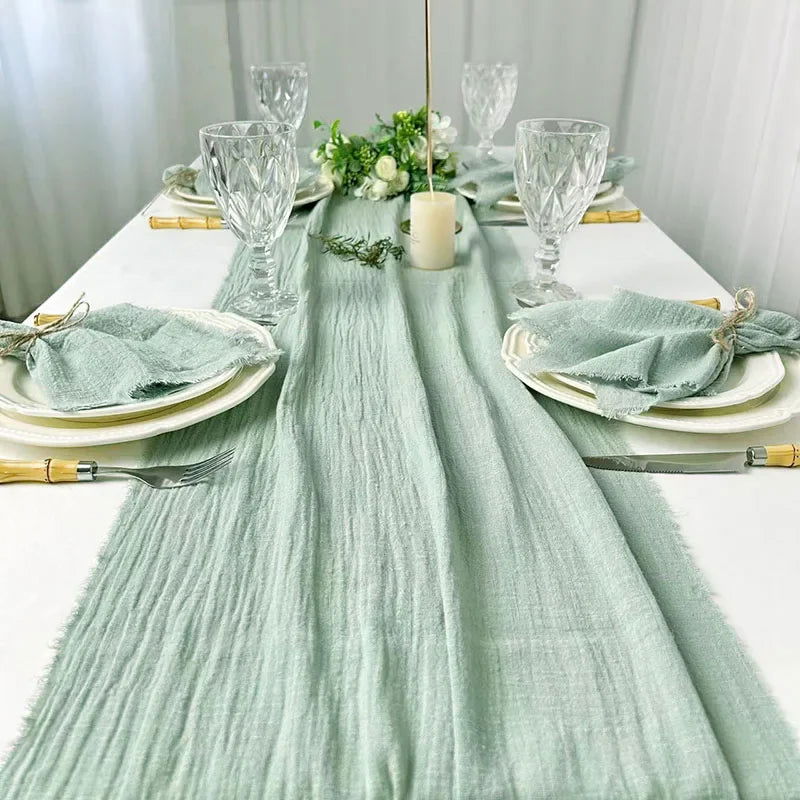 Chemin table Fête en coton mousseline uni pâle