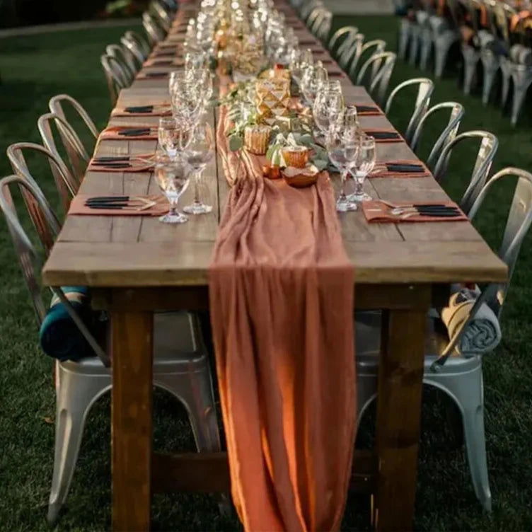 Chemin table Fête en coton mousseline uni pâle