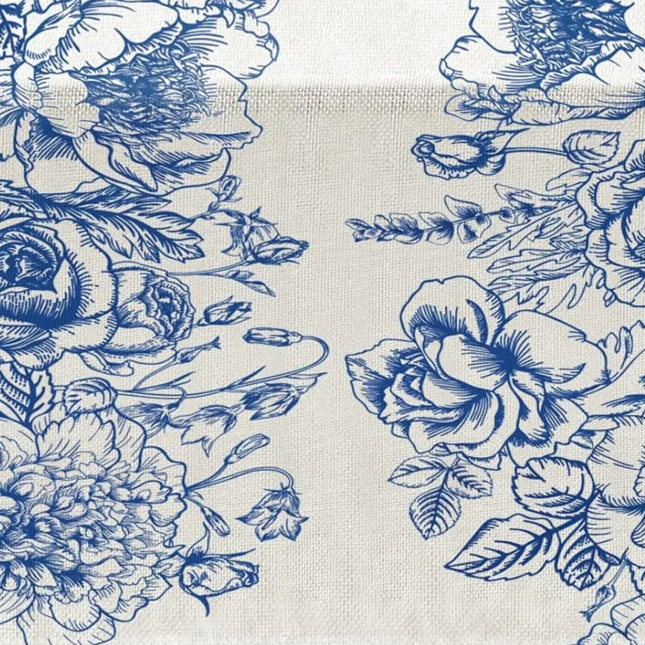 Chemin table imprimé en lin blanc motif Fleurs