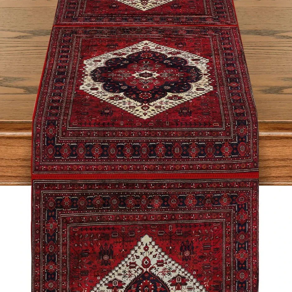 Chemin table imprimé en polyester style ethnique persan rouge