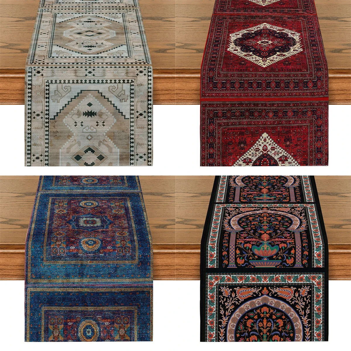 Chemin table imprimé en polyester style ethnique persan rouge