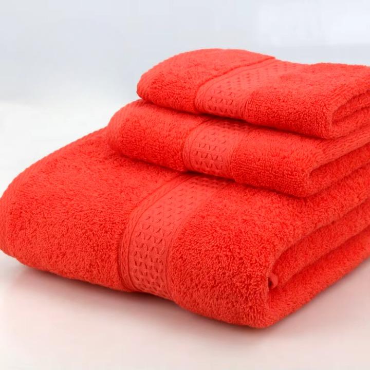 Lot 3pcs Essuie main, Serviette et Drap de bain en coton doux éponge 6 coloris soutenus 360Gr