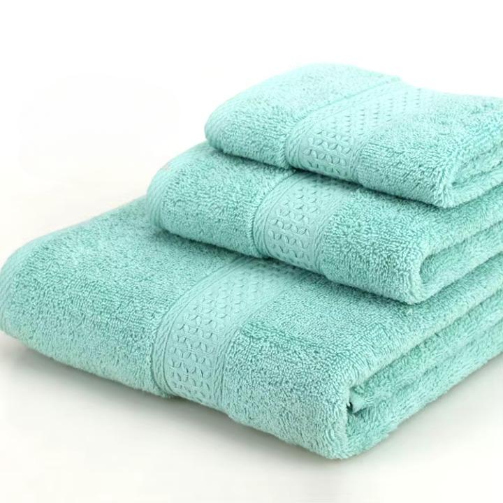 Lot 3pcs Essuie main, Serviette et Drap de bain en coton doux éponge 6 coloris soutenus 360Gr