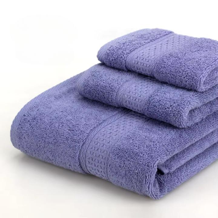 Lot 3pcs Essuie main, Serviette et Drap de bain en coton doux éponge 6 coloris soutenus 360Gr