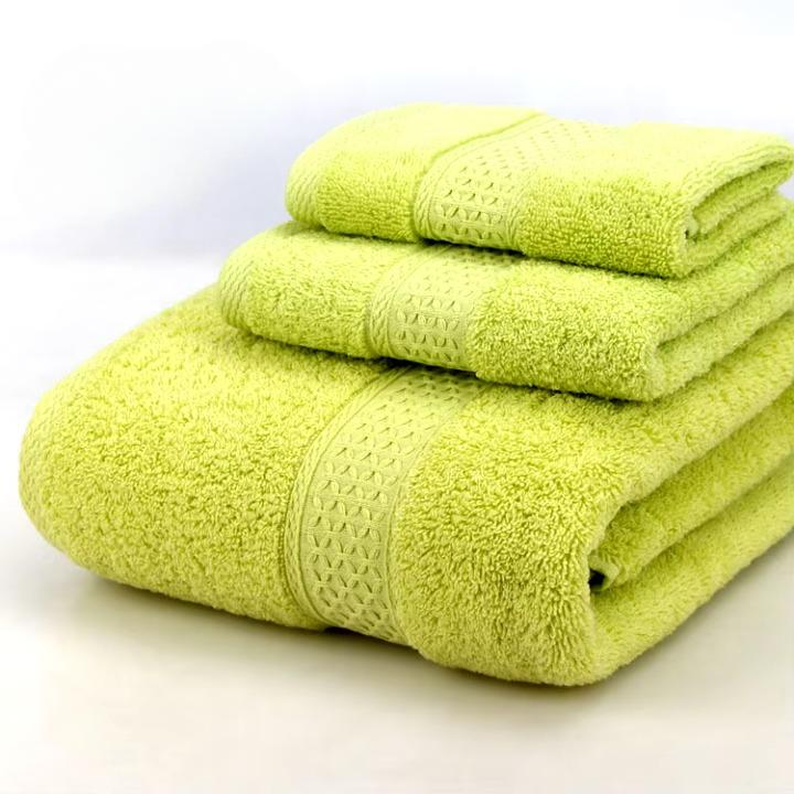 Lot 3pcs Essuie main, Serviette et Drap de bain en coton doux éponge 6 coloris soutenus 360Gr
