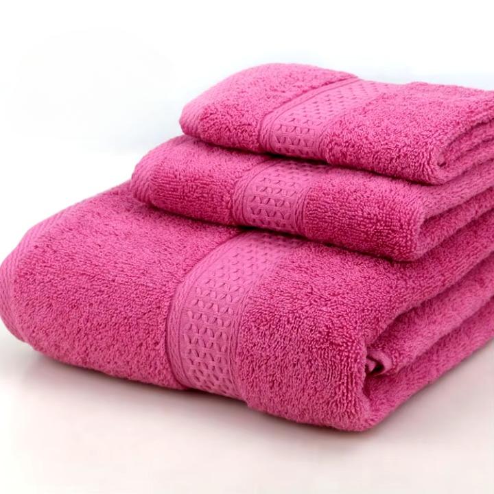 Lot 3pcs Essuie main, Serviette et Drap de bain en coton doux éponge 6 coloris soutenus 360Gr