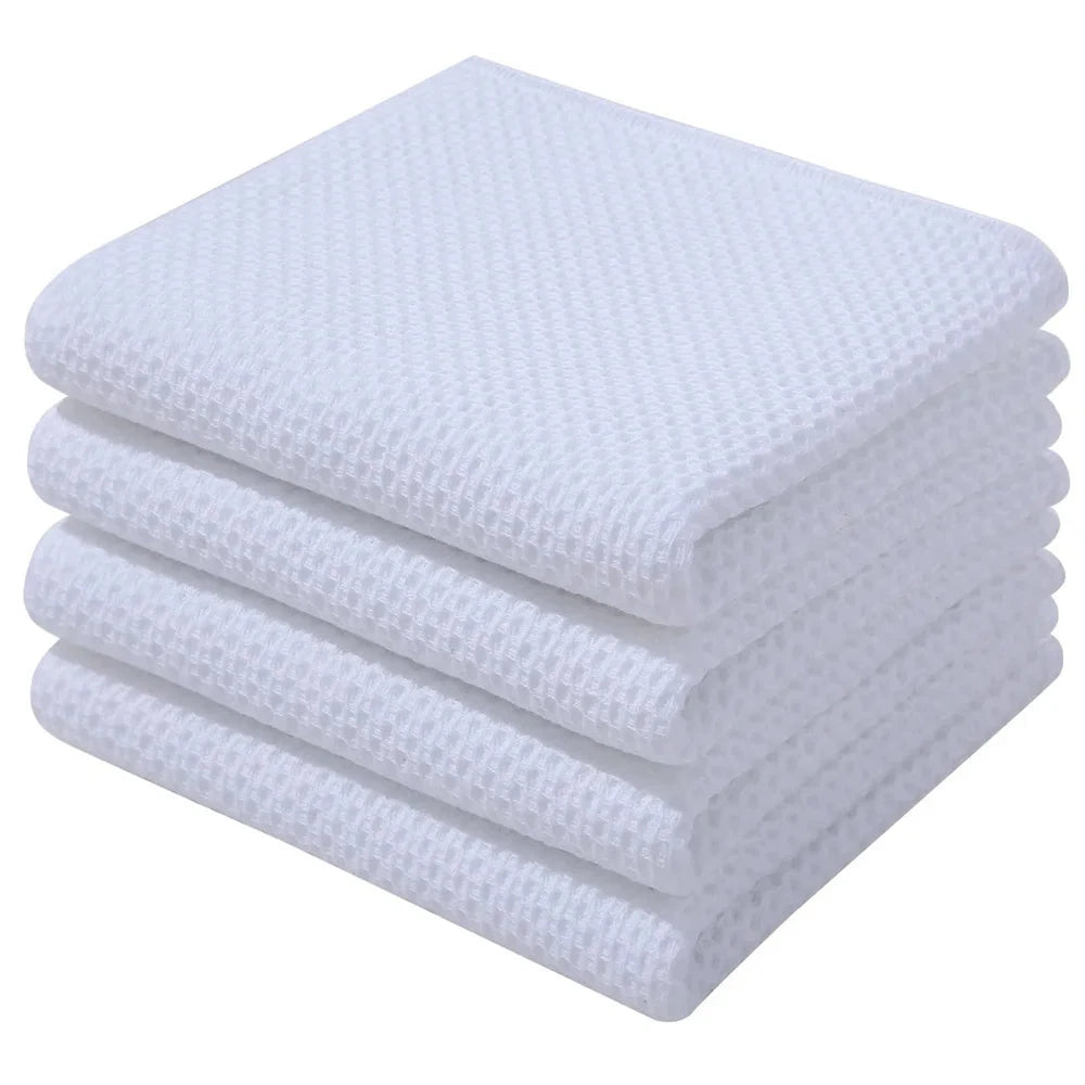 Lot 4 torchons en coton gaufré microfibre 34x73