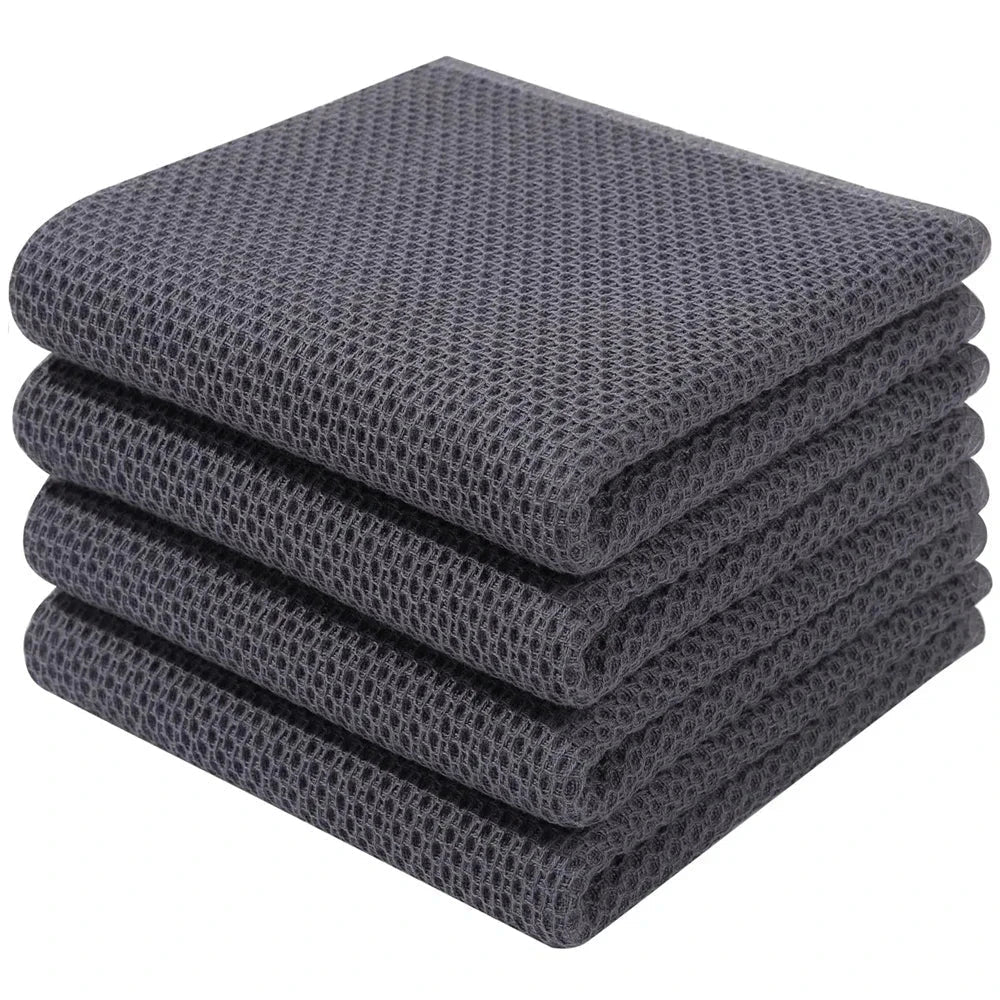 Lot 4 torchons en coton gaufré microfibre 34x73