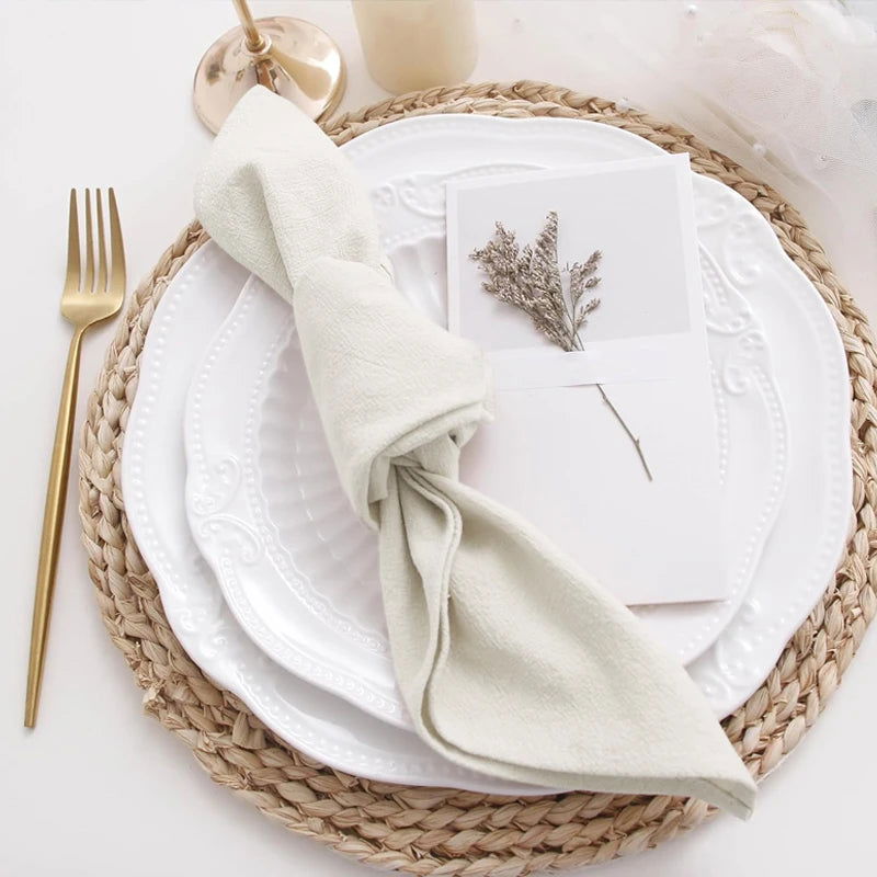 Lot 6/12/24 Serviettes de table beige en polyester 40x40