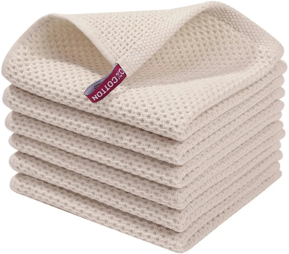Lot 6 Essuie mains en coton gaufré microfibre 33x33