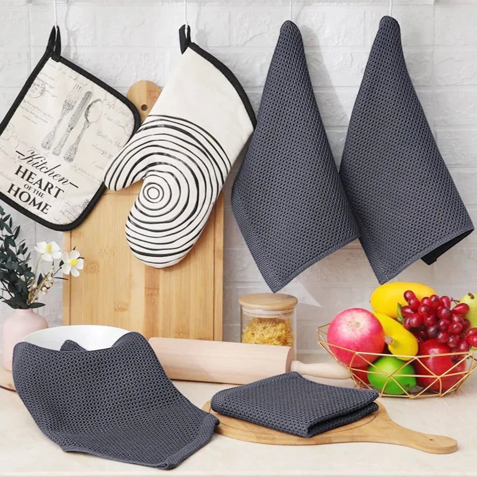 Lot 6 Essuie mains en coton gaufré microfibre 33x33