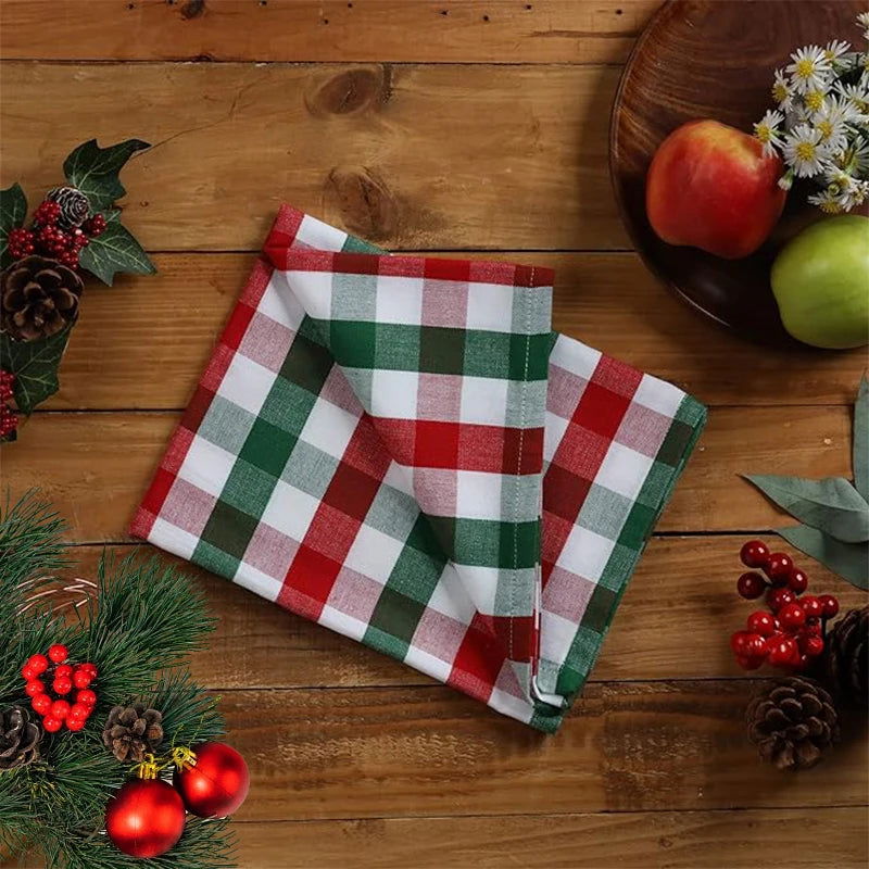 Lot 6 Serviettes Table Noël en Tartan polyester rouge et vert 40x40