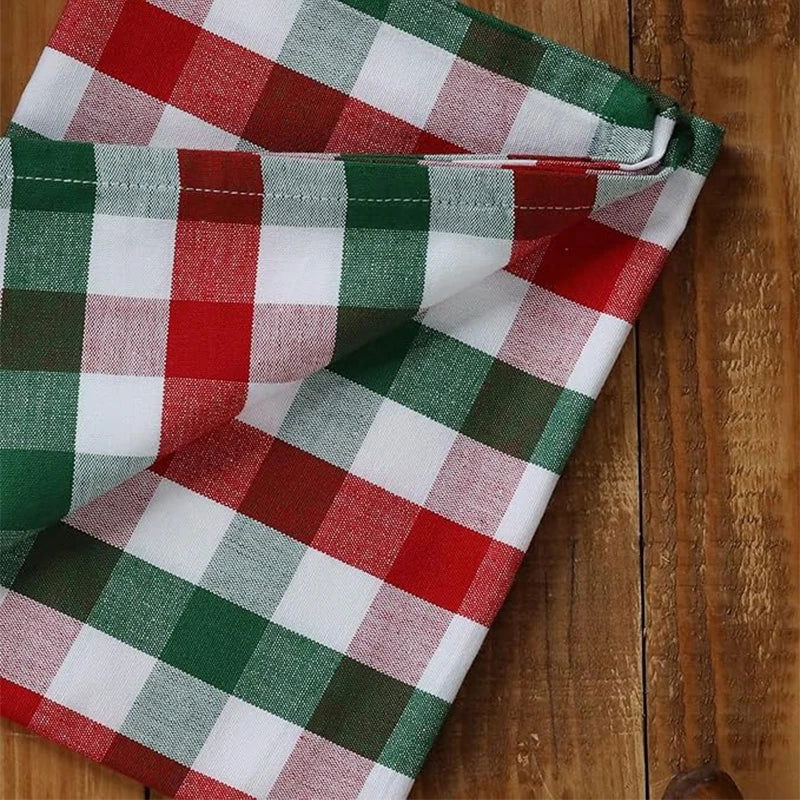 Lot 6 Serviettes Table Noël en Tartan polyester rouge et vert 40x40