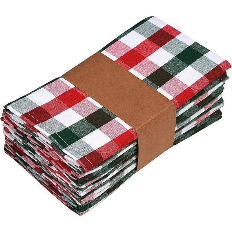 Lot 6 Serviettes Table Noël en Tartan polyester rouge et vert 40x40