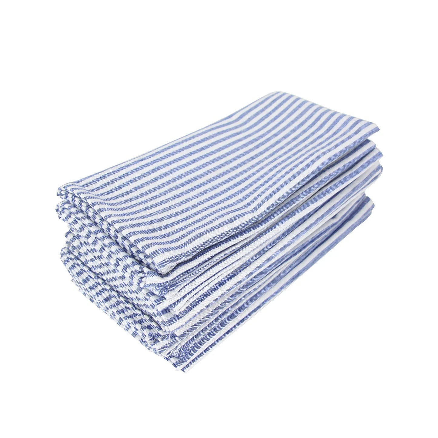 Lot de 12 serviettes de table Tartan rayé en polycoton lin noir 43x43