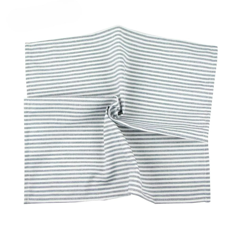 Lot de 12 serviettes de table Tartan rayé en polycoton lin vert 43x43