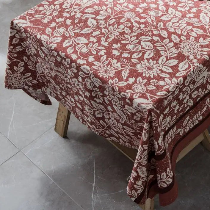 Nappe En Coton Et Lin Imprimée Fleurie Terracotta