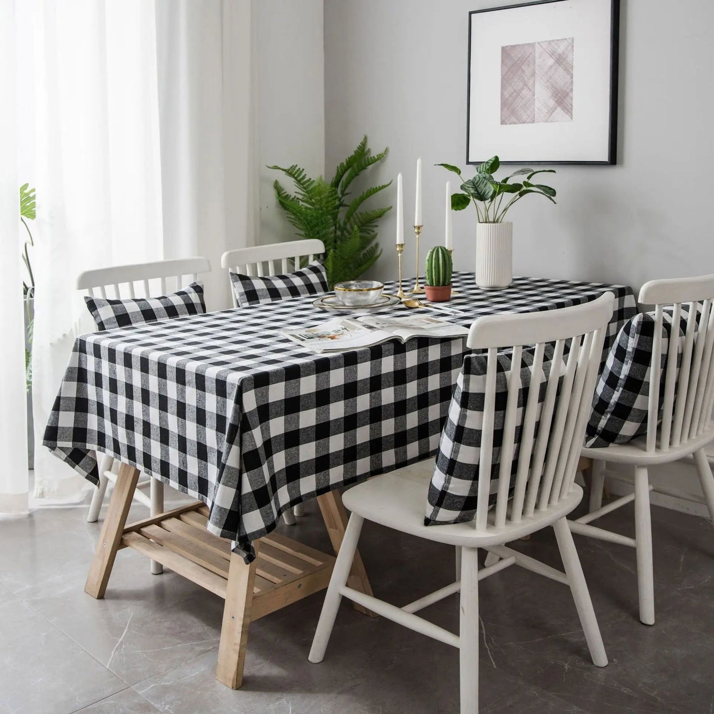 Nappe Tartan en polycoton blanc et noir