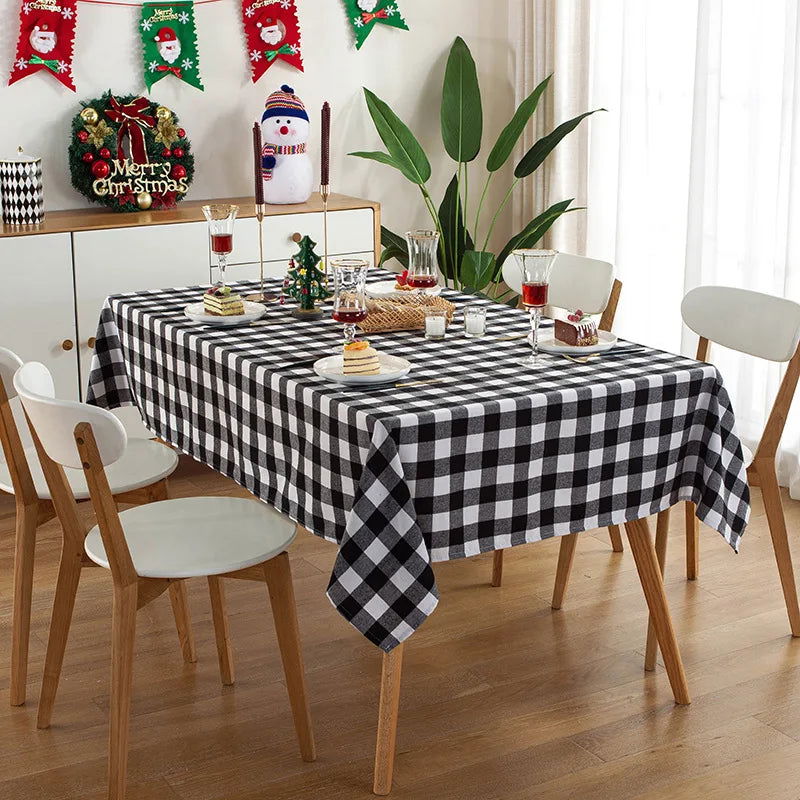 Nappe Tartan en polycoton blanc et noir