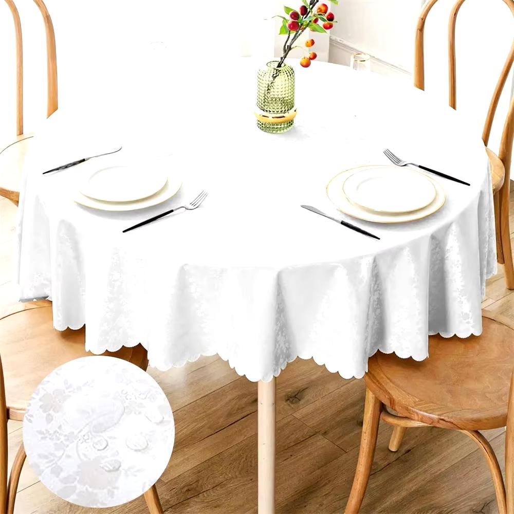 Nappe anti-tâche ronde en polyester enduit motif fleuri
