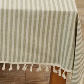Nappe carrée rayée en coton lin vert