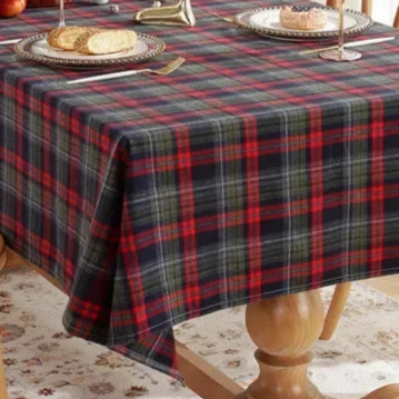 Nappe de Noël en tartan bleu polyester