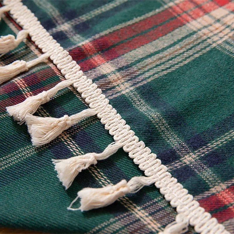 Nappe de Noël en tartan bleu polyester