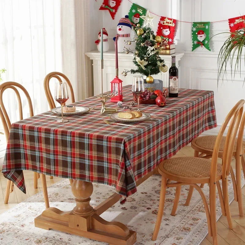 Nappe de Noël en tartan bleu polyester