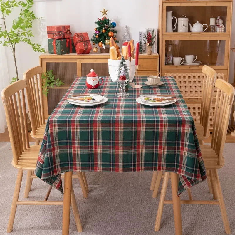 Nappe de Noël en tartan bleu polyester