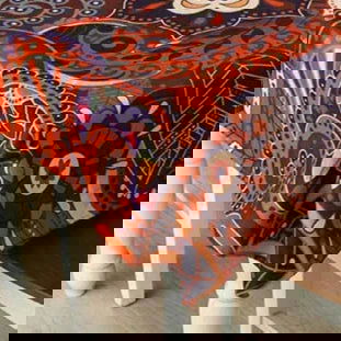 Nappe imprimée en lin motif Batik rouge