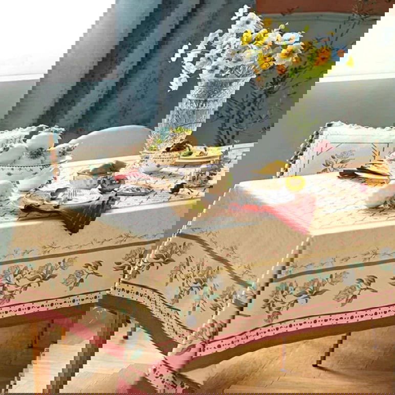 Nappe imprimée laine de lin motif pastoral américain