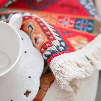 Chemin de table Jacquard en polycoton rouge vintage Mexique
