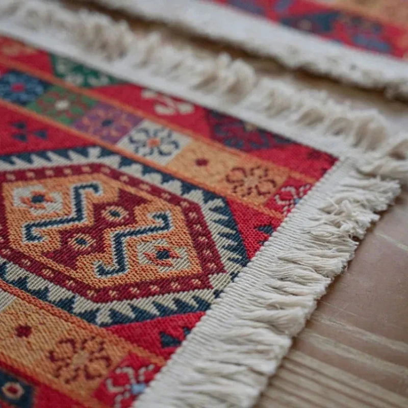 Chemin de table Jacquard en polycoton rouge vintage Mexique