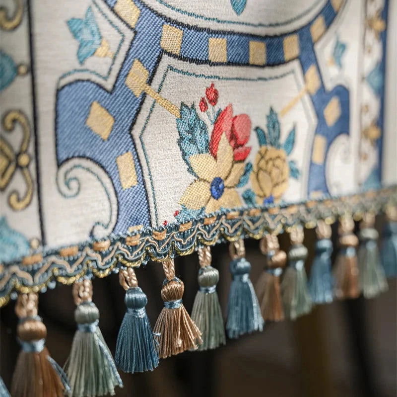 Chemin de table Noël en polycoton Jacquard vintage géométrique bleu
