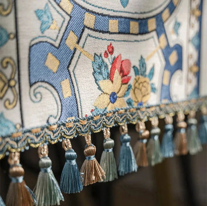 Chemin de table Noël en polycoton Jacquard vintage géométrique bleu