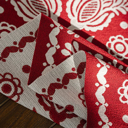Chemin de table Noël en polycoton Jacquard vintage géométrique rouge