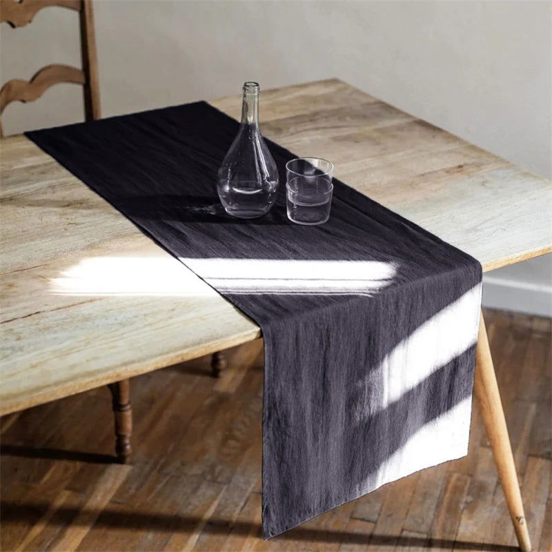 Chemin de table en lin uni gris