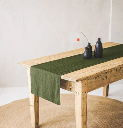 Chemin de table en lin uni vert