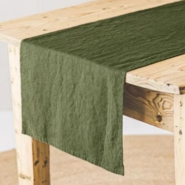 Chemin de table en lin uni vert