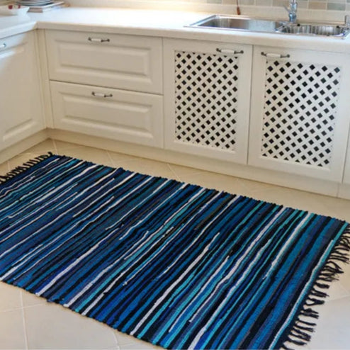 Tapis de bain absorbant en coton tissé main style Bohème