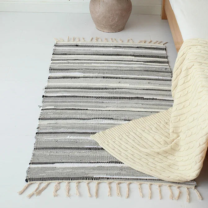 Tapis de bain absorbant en coton tissé main style Bohème