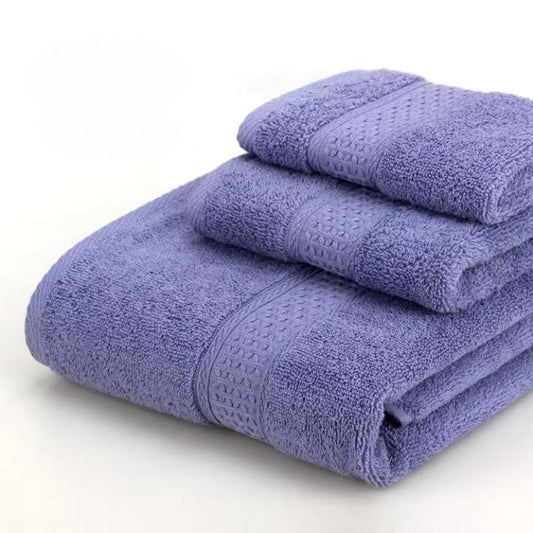 Lot 3pcs Essuie main, Serviette et Drap de bain en coton doux éponge 6 coloris soutenus 360Gr