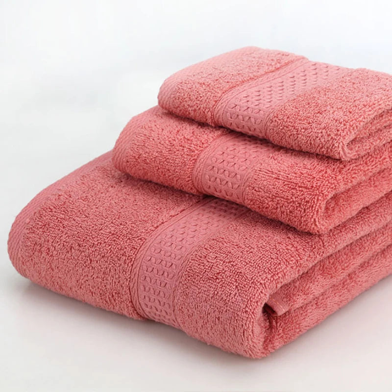 Lot 3pcs Essuie main, Serviette et Drap de bain en coton doux éponge 5 coloris naturels 360Gr