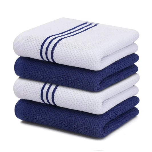 Lot 4 Torchons en coton gaufré rayés duo de coloris 33x71