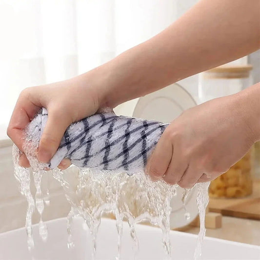 Lot 4 torchons en coton gaufré blancs rayés 38x63