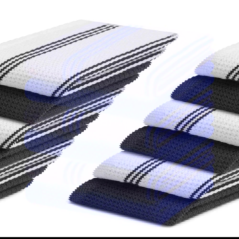 Lot 6 Essuie Mains coton éponge coloris rayés 33x33