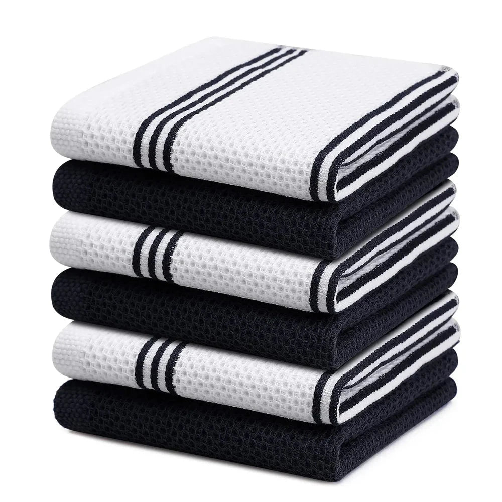Lot 6 Essuie Mains coton éponge coloris rayés 33x33