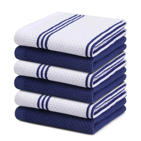 Lot 6 Essuie Mains coton gaufré rayés duo de coloris 33x33