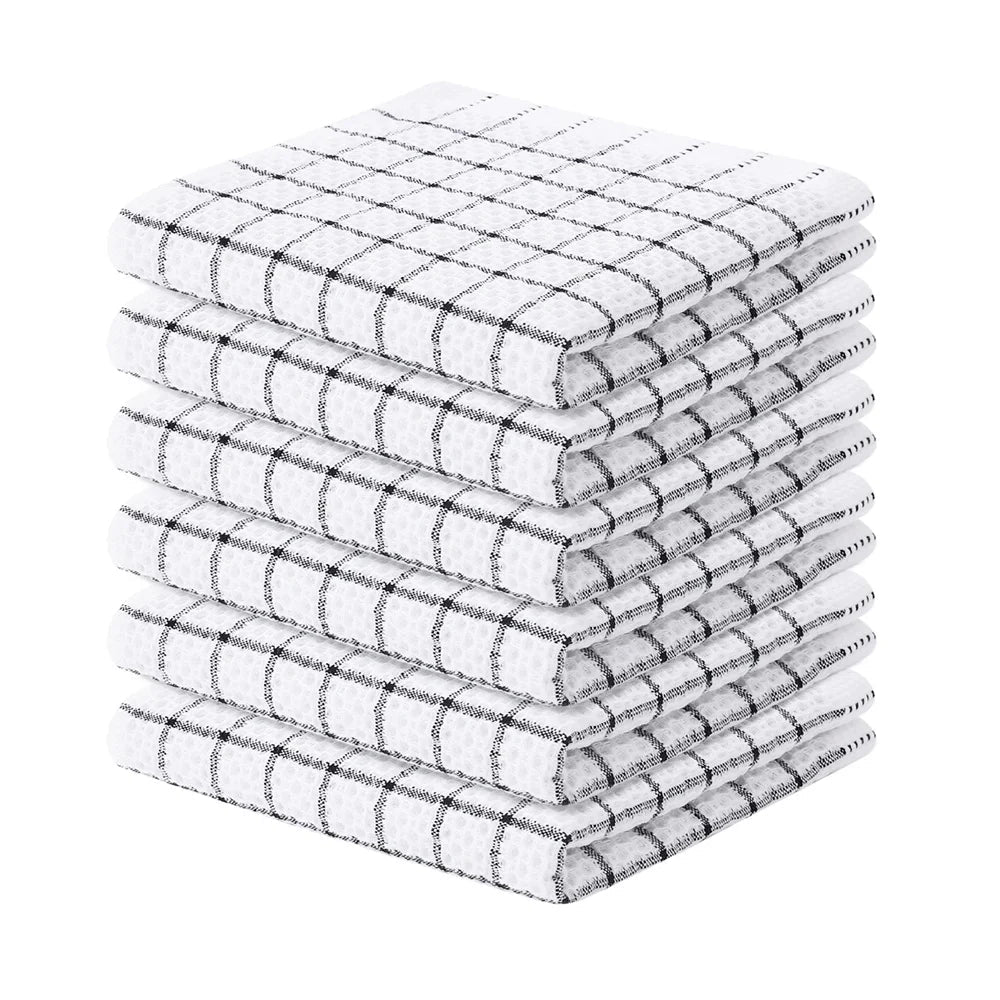 Lot 6 essuie mains en coton doux blancs rayés 33x33