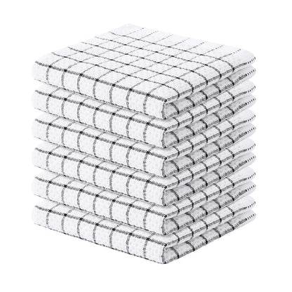 Lot 6 essuie mains en coton doux blancs rayés 33x33